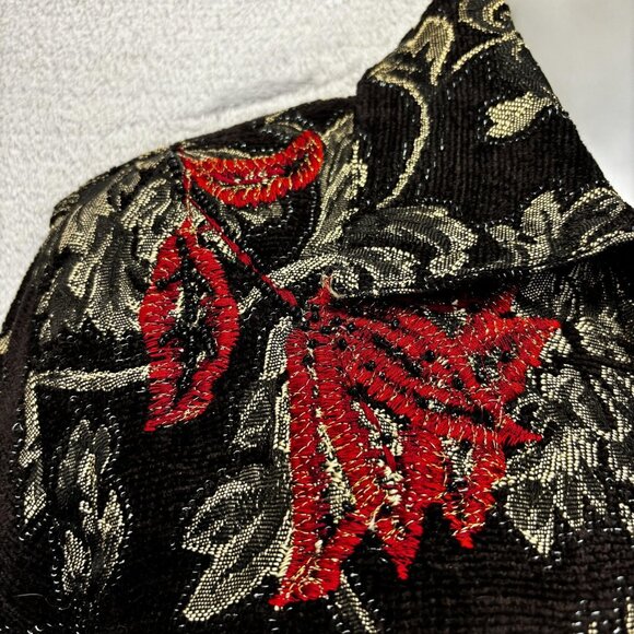 Chico's Jacquard Floral Jacket 0 (Small 4) Black Red Gold Embroidered Christmas - Picture 10 of 16